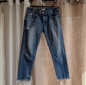 Moussy Women's Distressed Blue Ankle Jeans
